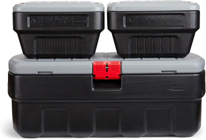 Rubbermaid ActionPacker 35 Gallon, Made in USA, Lockable Plastic Storage Bin with Lid and Wheels- Outdoor, Industrial, Rugged, Camping Gear and Truck Bed Storage - Gray and Black