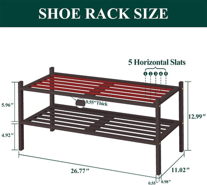 Smiry Bamboo Shoe Rack, 3 Tier Free Standing Wooden Shoe Organizer, Stackable Wood Shoe Storage Shelf for Closet, Entryway, 5 Horizontal Slats, 26.8"x11"x18.3", Natural