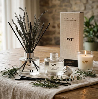Flower Reed Diffuser Set Wild Eucalyptus Mint Scent for Bathroom Accessories Shelf Decor & Air Fresheners, Sticks Defusers with 5.1 fl oz Essential Oils & Leaves, House Bedroom Office Decor & Gifts