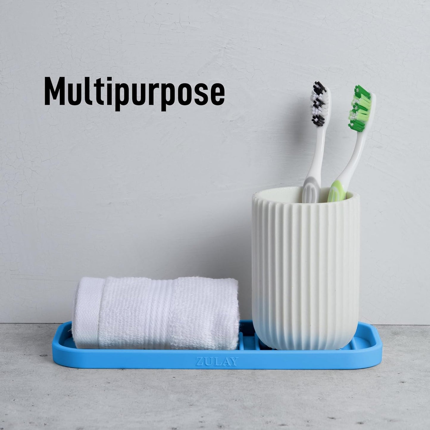 Zulay Kitchen (9x3.5in) Sponge Holder for Kitchen Sink - Flexible Heavy-Duty Multipurpose Sink Caddy - Counter Organizer for Kitchen, Bathroom, Makeup, Trinkets & More! (Grey)