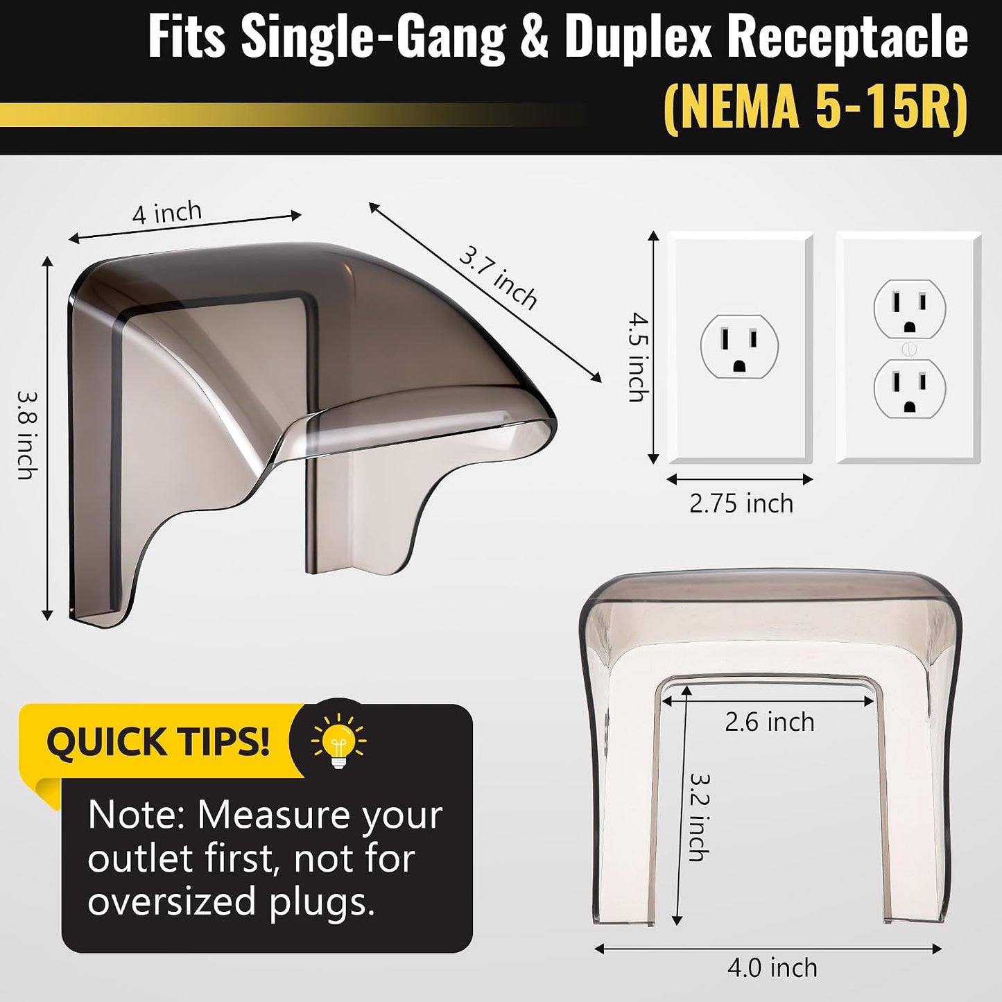 1 Pack Outdoor Waterproof Outlet Cover, Weatherproof Electrical Outlet Cover for Single Gang Duplex Receptacle (NEMA 5-15R), 2.6" x 3.2" Outside Socket Plug Protector (Gray)