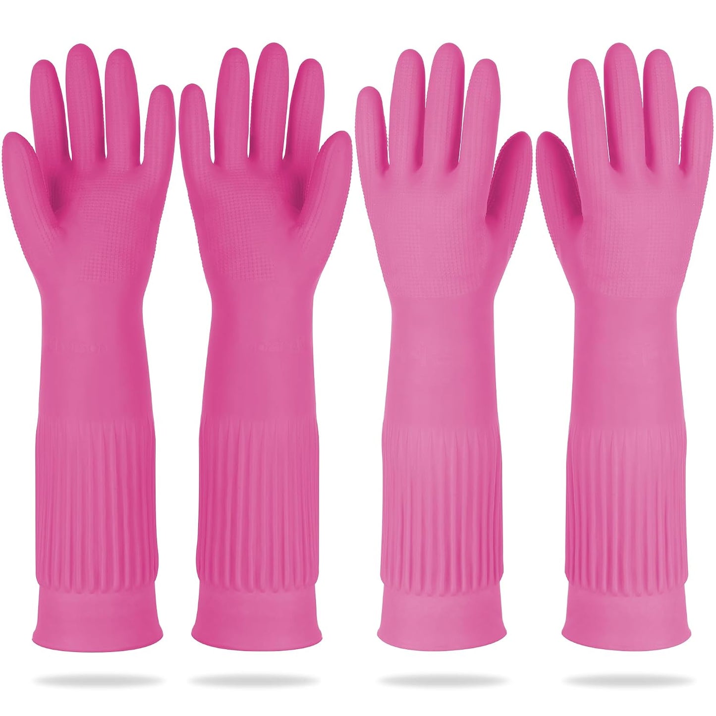 DABOGOSA Mamison 2 Pairs Reusable Waterproof Household Dishwashing Cleaning Rubber Gloves, Non-Slip Kitchen Glove (Pink, Medium (Pack of 2))