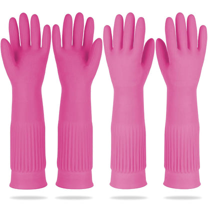 DABOGOSA Mamison 2 Pairs Reusable Waterproof Household Dishwashing Cleaning Rubber Gloves, Non-Slip Kitchen Glove (Pink, Medium (Pack of 2))