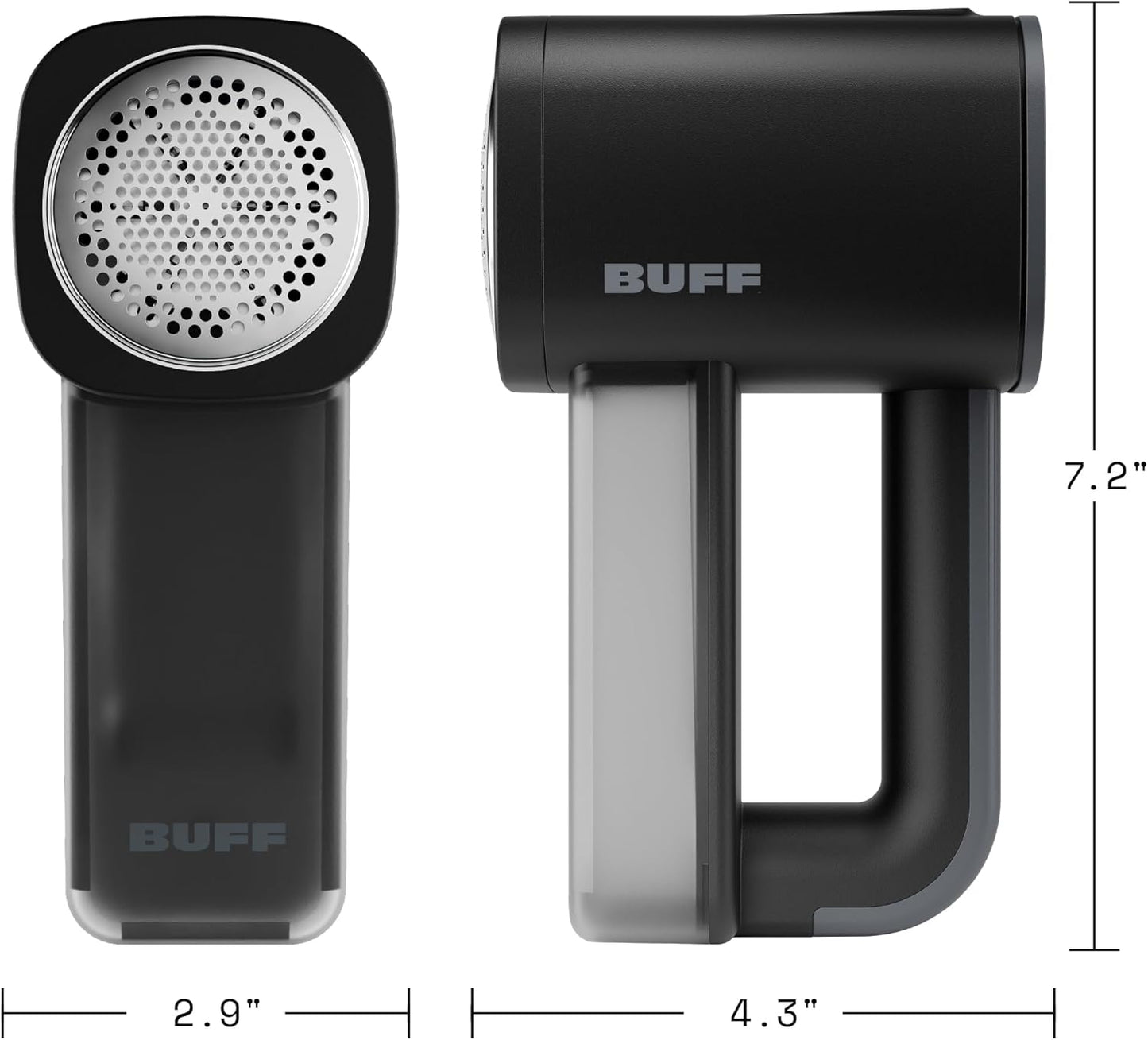 BUFF Fabric Shaver + Lint Remover, Sweater Defuzzer with 3 Motor Speeds, Remove Pills from Blankets, Couch, Clothing, Furniture, Stainless Steel Blade, USB-C Rechargeable – Black