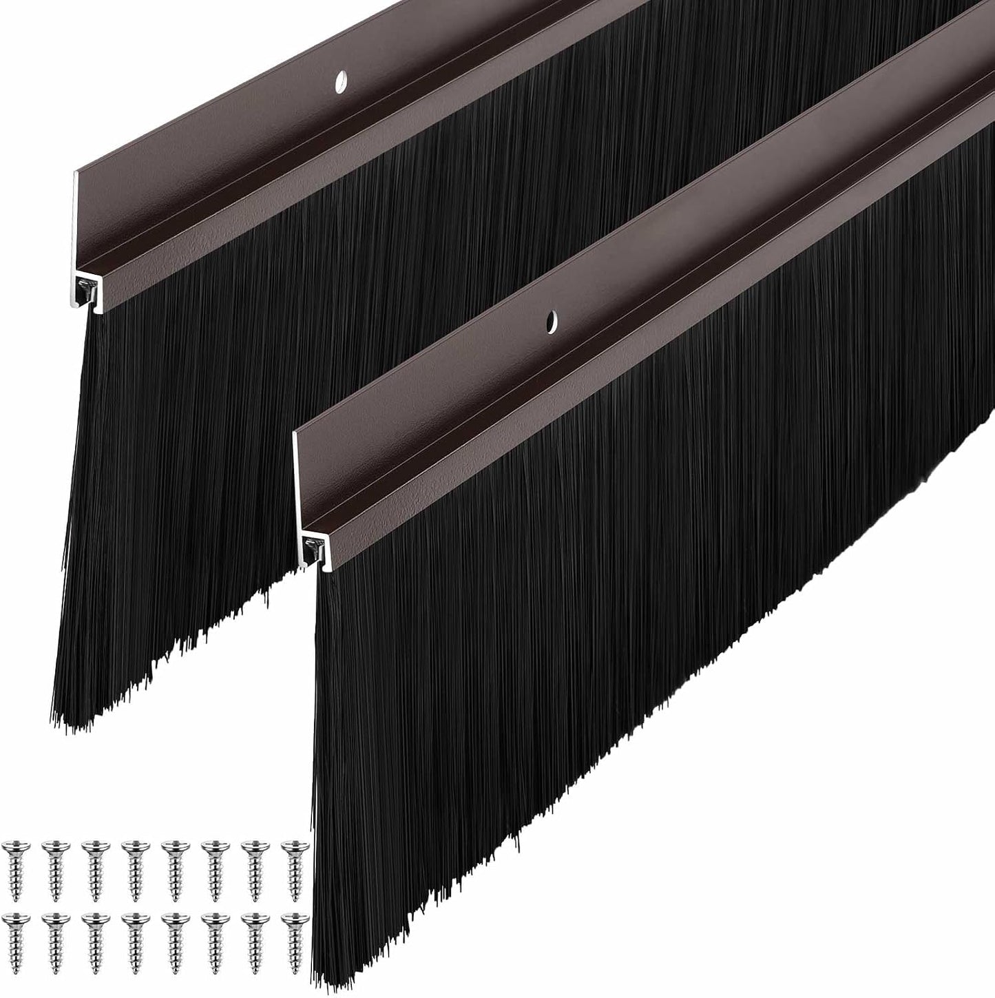 Frienda 2 Set Door Brush Bottom Sweep Brush Weather Stripping Aluminum Door Seal with Screws for Gaps up to 1 Inch, for Home, Commercial Gate, Fill Gaps Dust, Debris (1 x 36 Inch,Gray)