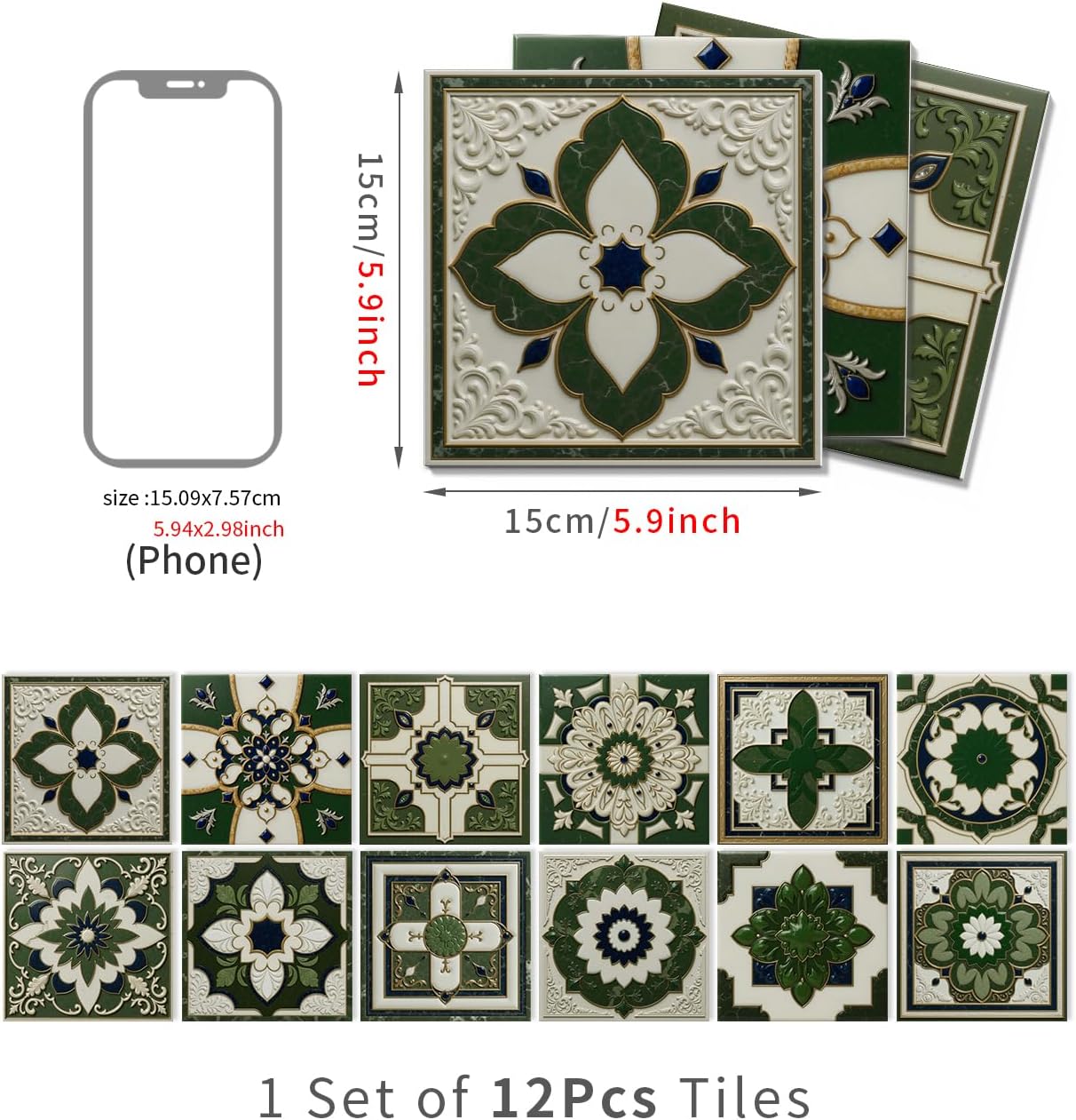 Peel and Stick Backsplash Tile Sticker for Kitchen and Bathroom Walls - 24 Removable 5.9"x5.9" Tiles, Waterproof