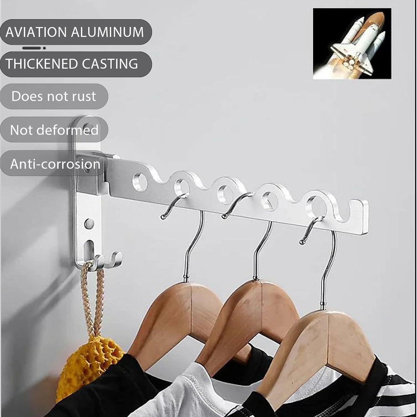 Clothes Drying Rack Wall Mounted Drying Racks for Laundry Room Organization and Storage Clothes Rack，Aluminum Dryer Rack with Two Drying Rods for Hanging Wet and Dry Clothes