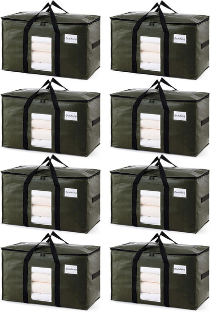 TAILI Extra Large Moving Bags, 4 Pack Blue Heavy Duty Totes For Storage with Visible Window, Wrap Around Handles, Storage Bags for Space Saving, Alternative to Moving Boxes