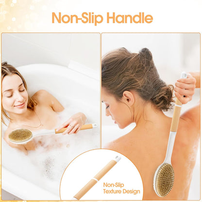 Backski Back Scrubber Anti Slip for Shower, Shower Brush Long Handle with Stiff and Soft Bristles, Body Exfoliator for Bath or Dry Brush(Blue)