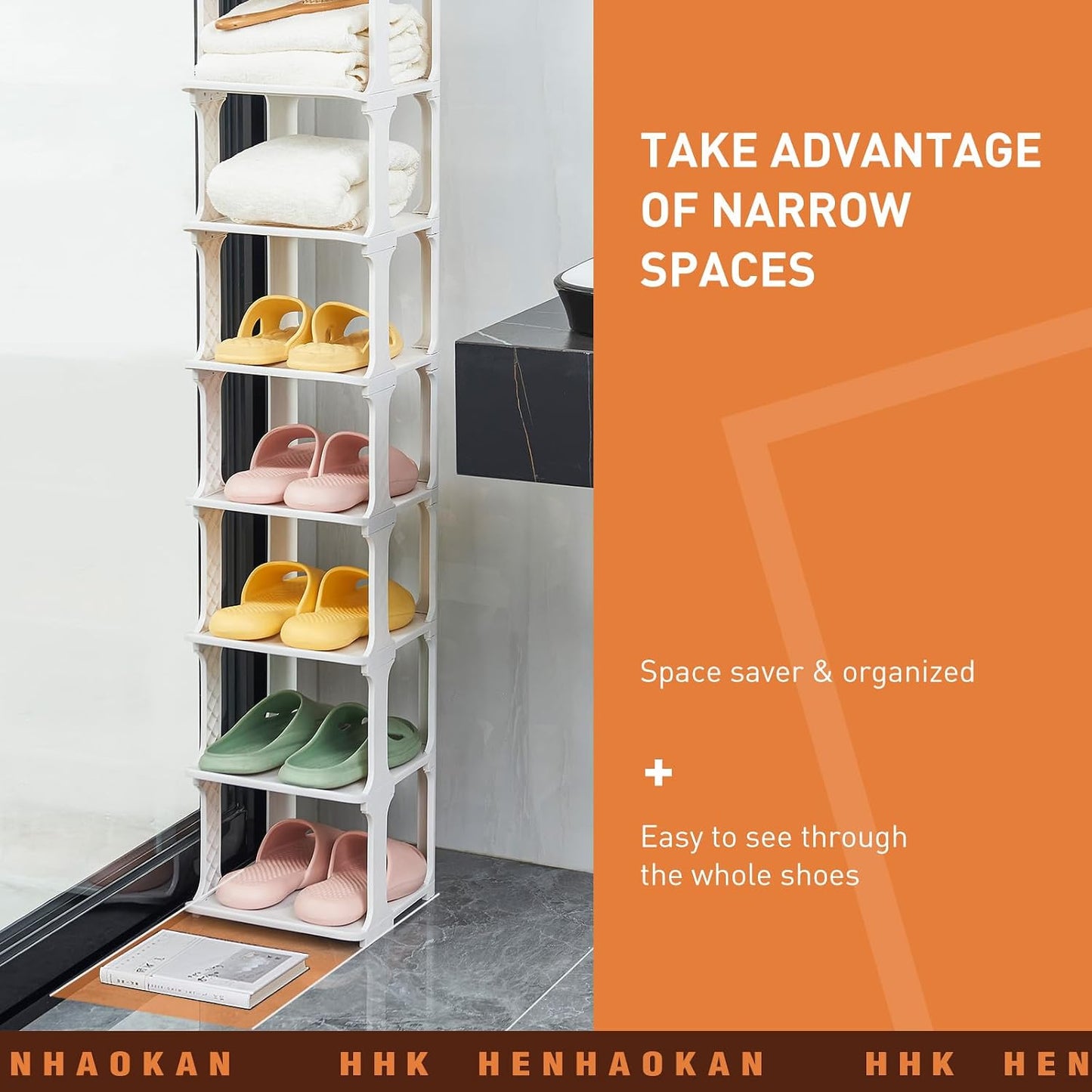 5 Tiers Vertical Shoe Rack, Narrow Free Standing Shoe Storage Organizer for Entryway and Small Closet, Stackable Shoe Holder Shelf Stability DIY, Black