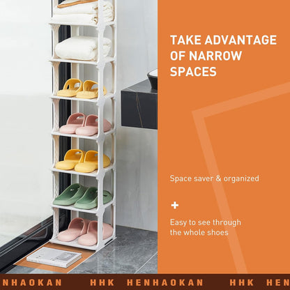 5 Tiers Vertical Shoe Rack, Narrow Free Standing Shoe Storage Organizer for Entryway and Small Closet, Stackable Shoe Holder Shelf Stability DIY, Black
