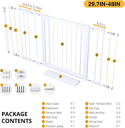 Cumbor 29.7-48" Baby Gate for Stairs, Mom's Choice Awards Winner-Dog Gate for Doorways, Auto Close Safety Pet Gate for Dogs Indoor, Easy Install Pressure Mounted Child Gate with Walk Thru Door, Brown