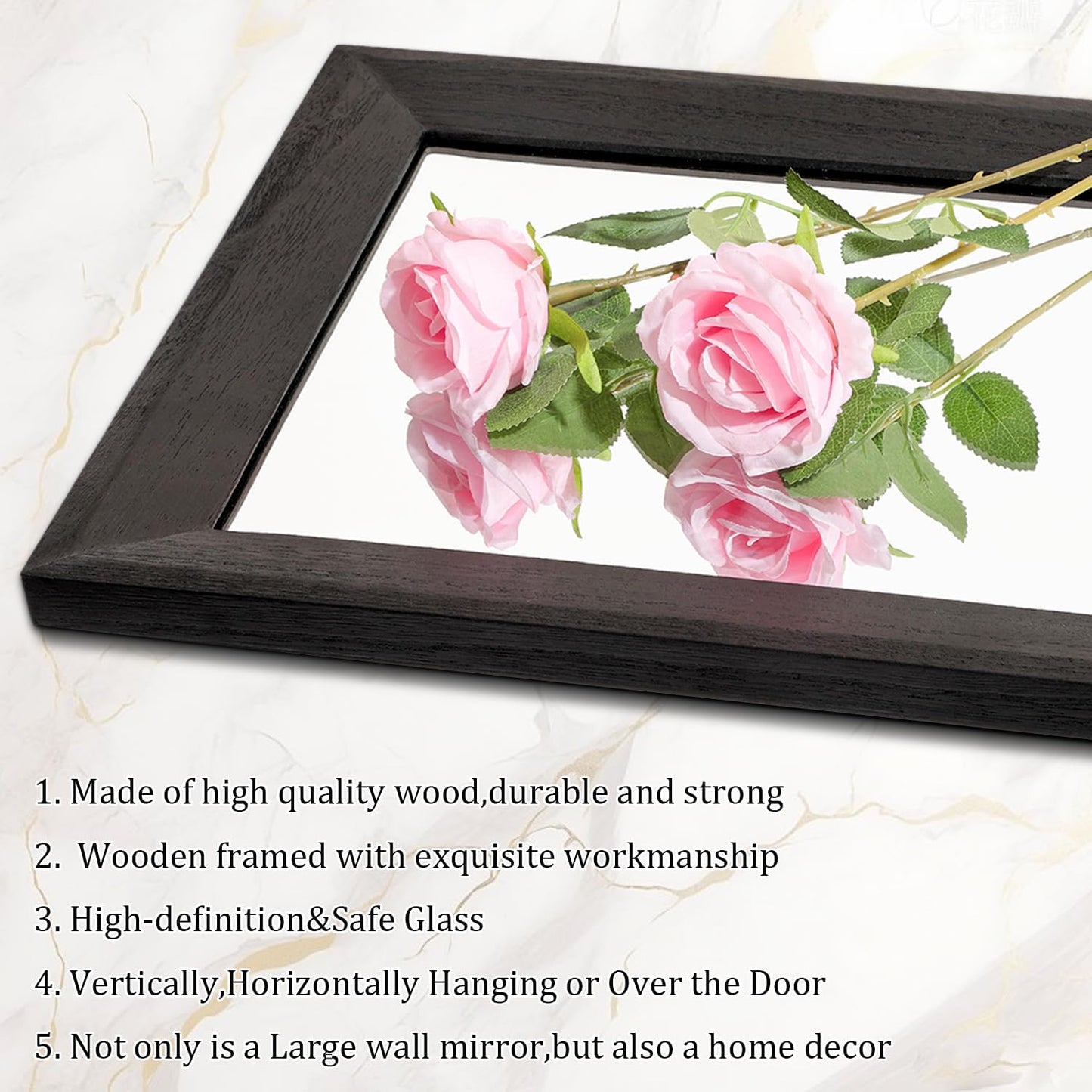 AAZZKANG Full Length Mirror Rectangle Wood Framed Large Wall Mirrors Black | 47"x16" Bedroom Living Room Bathroom Dressing Room Entryway Hanging Mirror