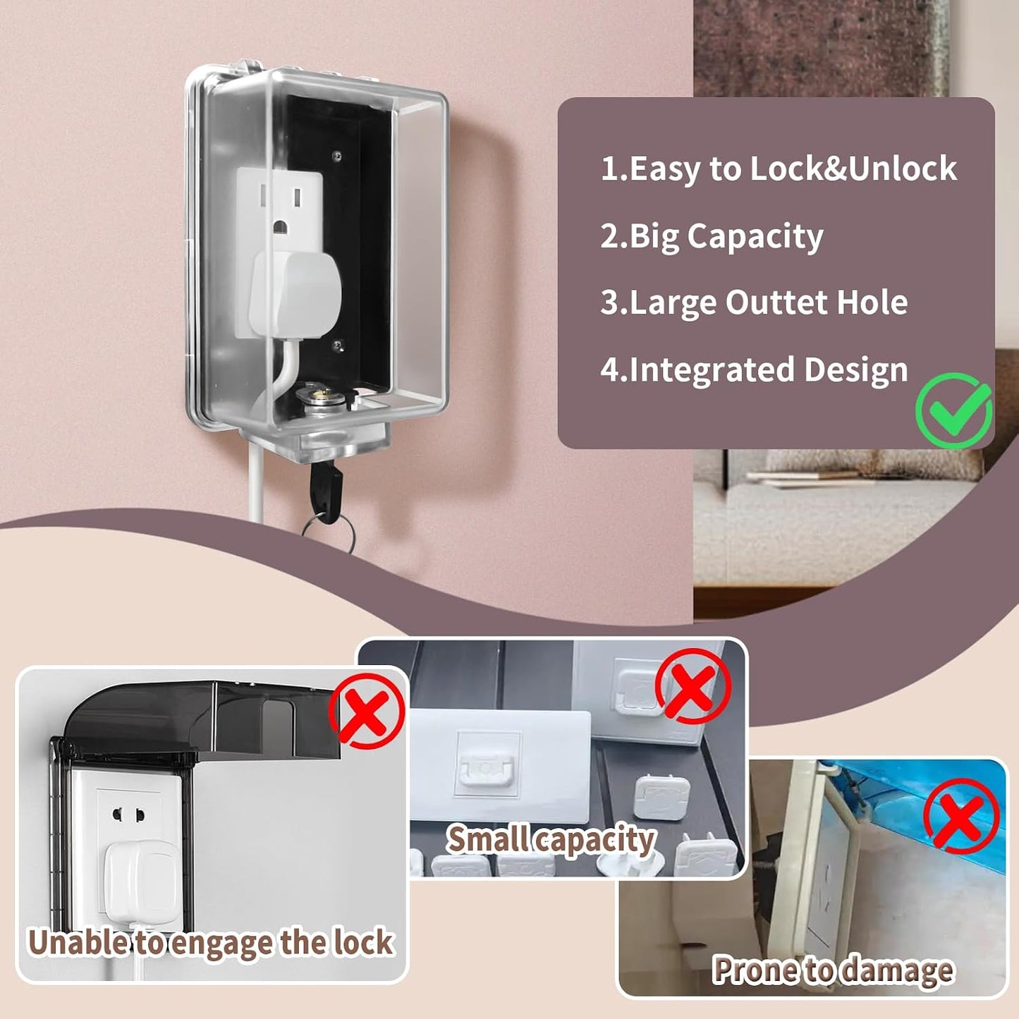 Outdoor Outlet Cover,Standard Single Gang Outlet Cover Weatherproof Enclosure,Rated for Wet Locations, Outdoor Electrical Box Waterproof Plug Covers, 2 pack