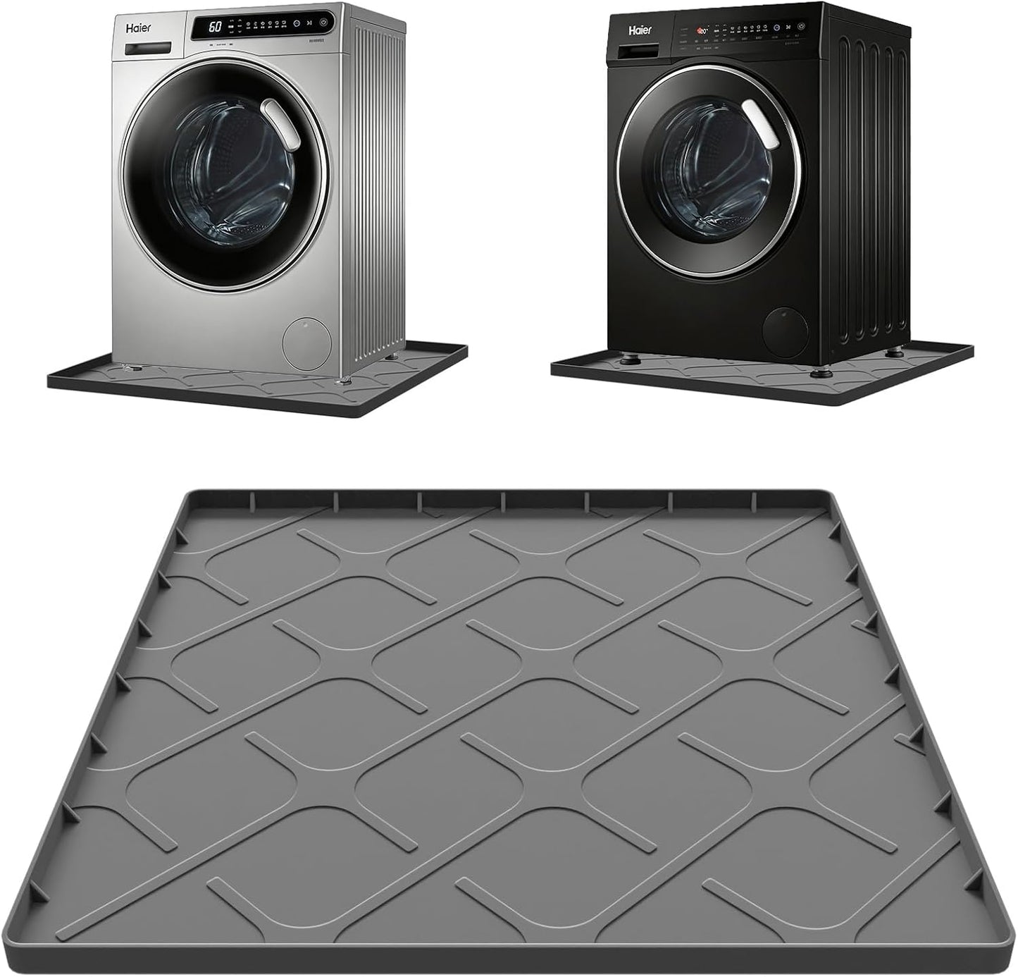 Washing Machine Drain Pan Silicone Mat, 32 x 30 Inch Washer Drip Tray, Non-Slip Waterproof Washer Tray for Floor Protection, Anti-Vibration Mat for Washer or Dryer