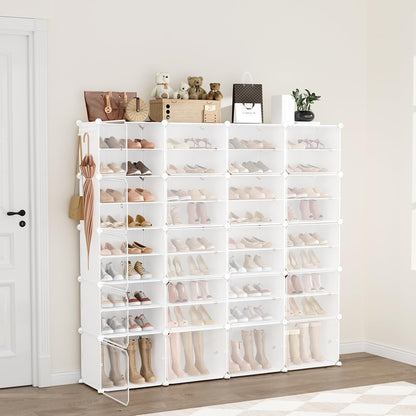 Portable Shoe Rack Organizer with Door, 96 Pairs Shoe Storage Cabinet Easy Assembly, Plastic Adjustable Shoe Storage Organizer Stackable Detachable Free Standing DIY Expandable 12 Tier Black
