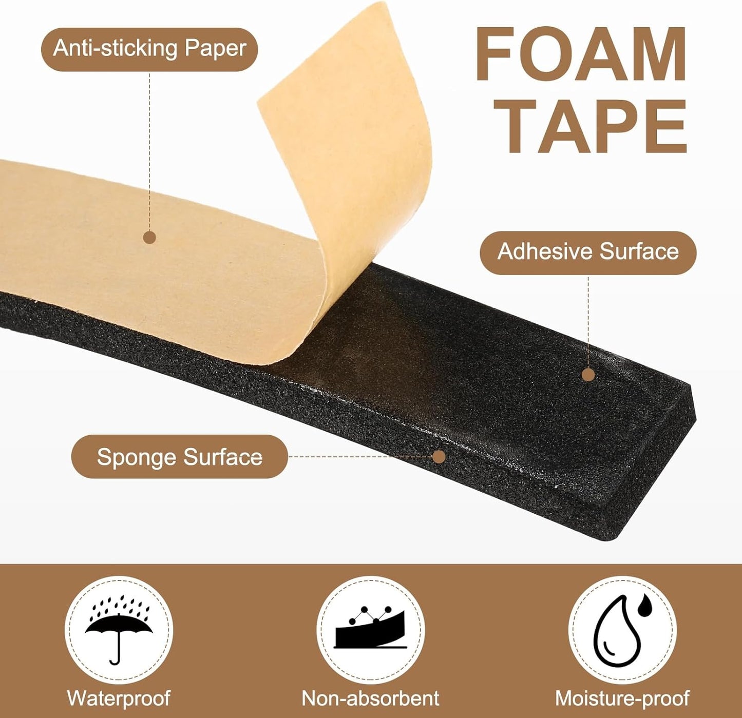 PATIKIL Foam Insulation Tape, 1-1/2" W x 1/8" t x 32.8FT Self Adhesive Weather Stripping Door Seal Strip for Door Window Air Conditioning, Black - Colors B