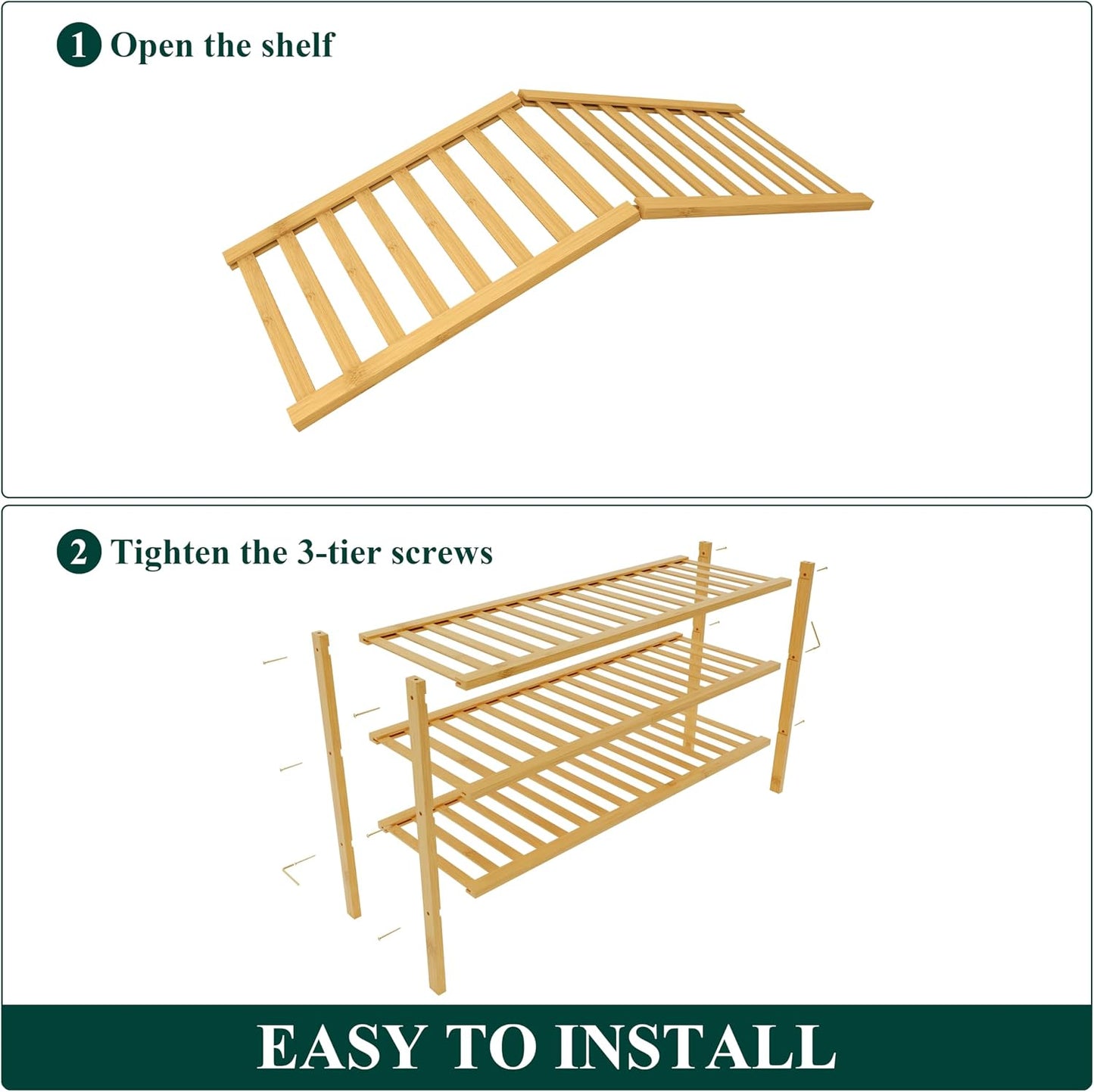 Smiry Bamboo Shoe Rack for Closet, 3 Tier Wooden Shoe Organizer, Stackable Wood Shoe Storage Shelf for Entryway, 14 Vertical Slats, One-piece Heavy-Duty Legs, 26.77"x11.02"x18.31", Natural