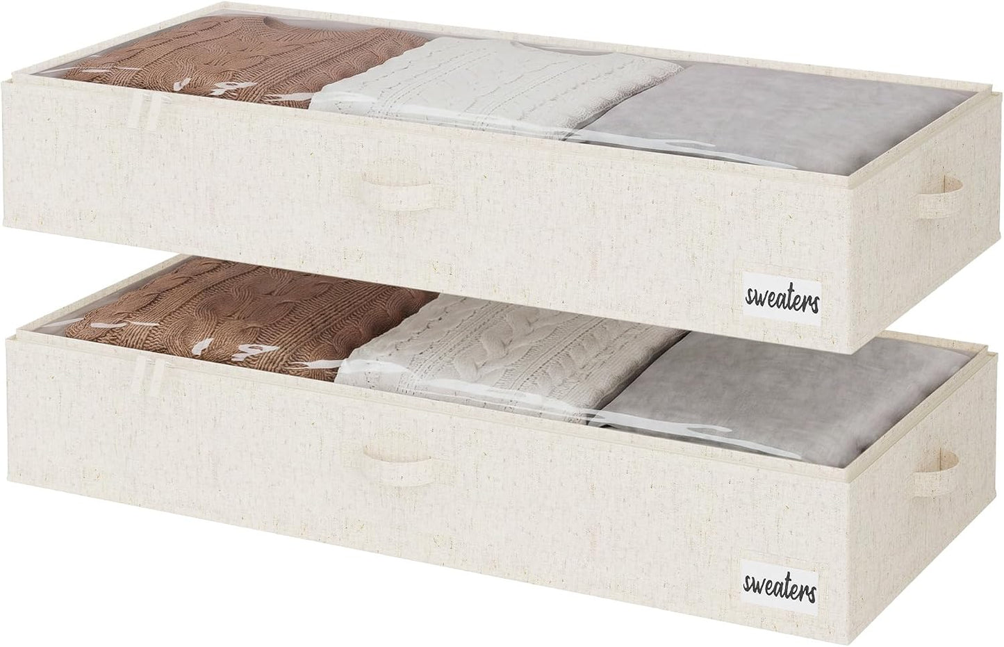StorageWorks Large Under Bed Storage Containers with Handles and Label Holder, 2 Pack Ultra-thick Fabric Underbed Bins, Closet Organizer for Clothes, Blankets, Sweater
