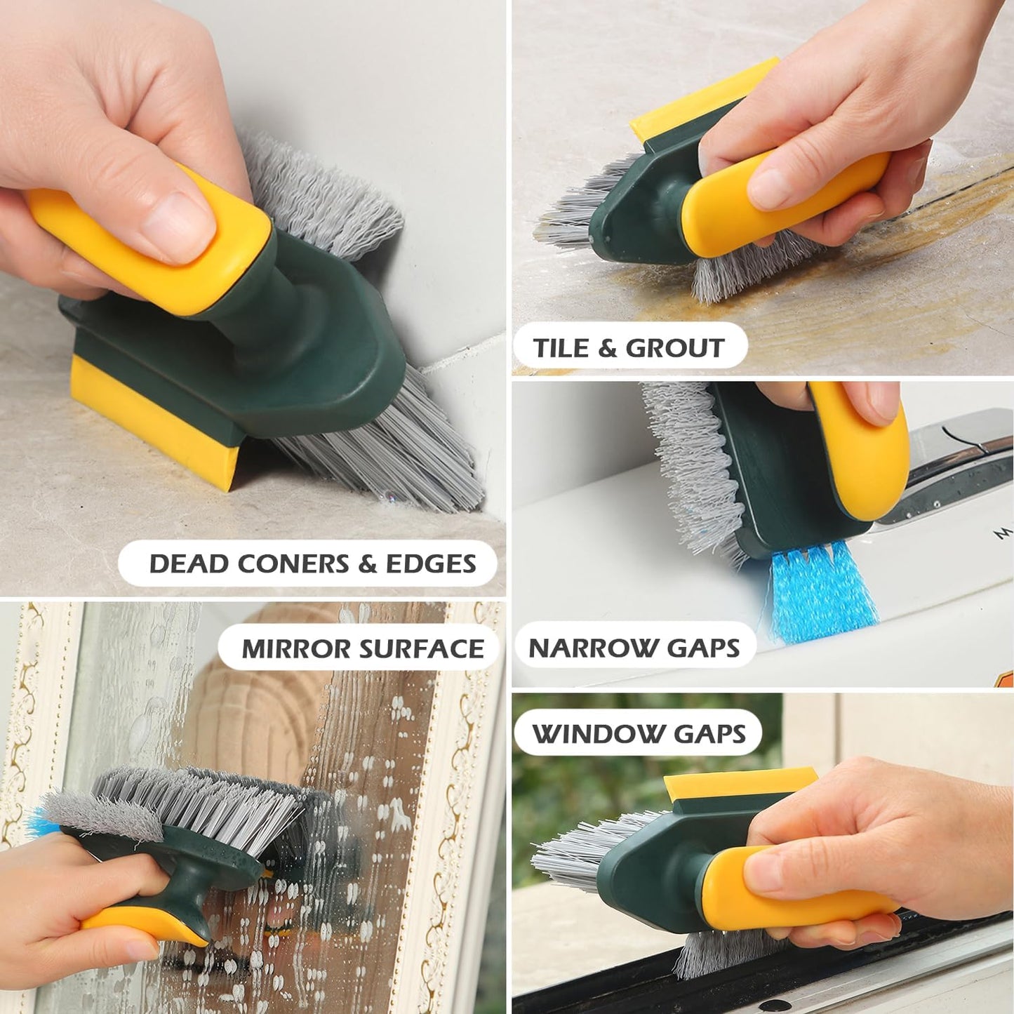 Alnorte 4 in 1 Grout Cleaning Brush with Scrape, V Shape Grout Cleaner for Tile Floors, Bathroom, Corner, Baseboard, Kitchen, Shower with Stiff Bristles (White)