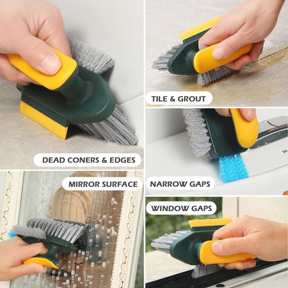 Alnorte 4 in 1 Grout Cleaning Brush with Scrape, V Shape Grout Cleaner for Tile Floors, Bathroom, Corner, Baseboard, Kitchen, Shower with Stiff Bristles (White)