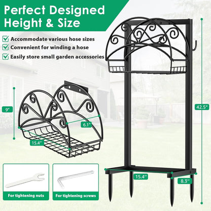 TomCare Garden Hose Holder Upgraded Water Hose Holder Heavy Duty 4 Spikes Hose Hanger Holds 160 Feet Hoses Stable Freestanding Hose Storage Organizer for Outside Yard