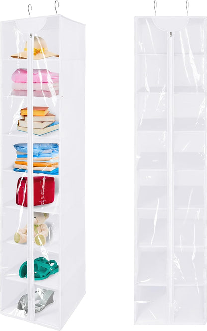 8 Tier Clear PVC Hanging Organizer With Zipper, Sweater Storage Shelves With Cover, Shoe Organizer for Closet, Black