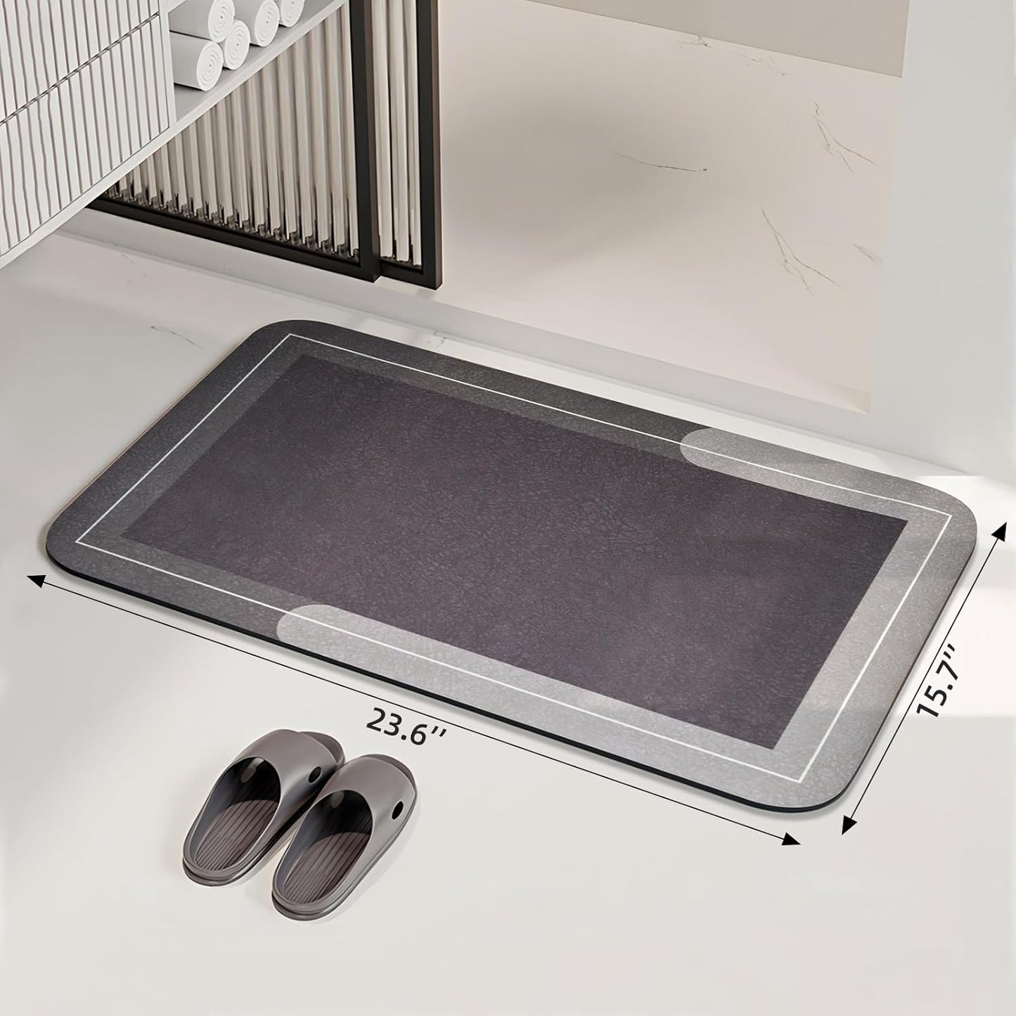 Diatomaceous Earth Bath Mat Super Absorbent Quick Dry Bath Mat, Bathroom Rugs Non Slip Washable, Thin Dark Gray Bathroom Floor Mats-Shower Rug for in Front of Bathtub Shower, Easy Care, 15.7"x23.6"