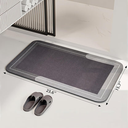 Diatomaceous Earth Bath Mat Super Absorbent Quick Dry Bath Mat, Bathroom Rugs Non Slip Washable, Thin Dark Gray Bathroom Floor Mats-Shower Rug for in Front of Bathtub Shower, Easy Care, 15.7"x23.6"