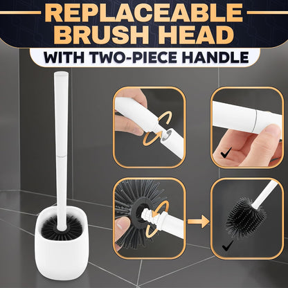 Silicone Toilet Brush and Holder Set - Cream RV Toilet Brush with Holder, Flexible Head, Soft Bristles, Detachable Handle and Freestanding Base, Compact Bathroom Cleaning Tool with Minimalistic Design