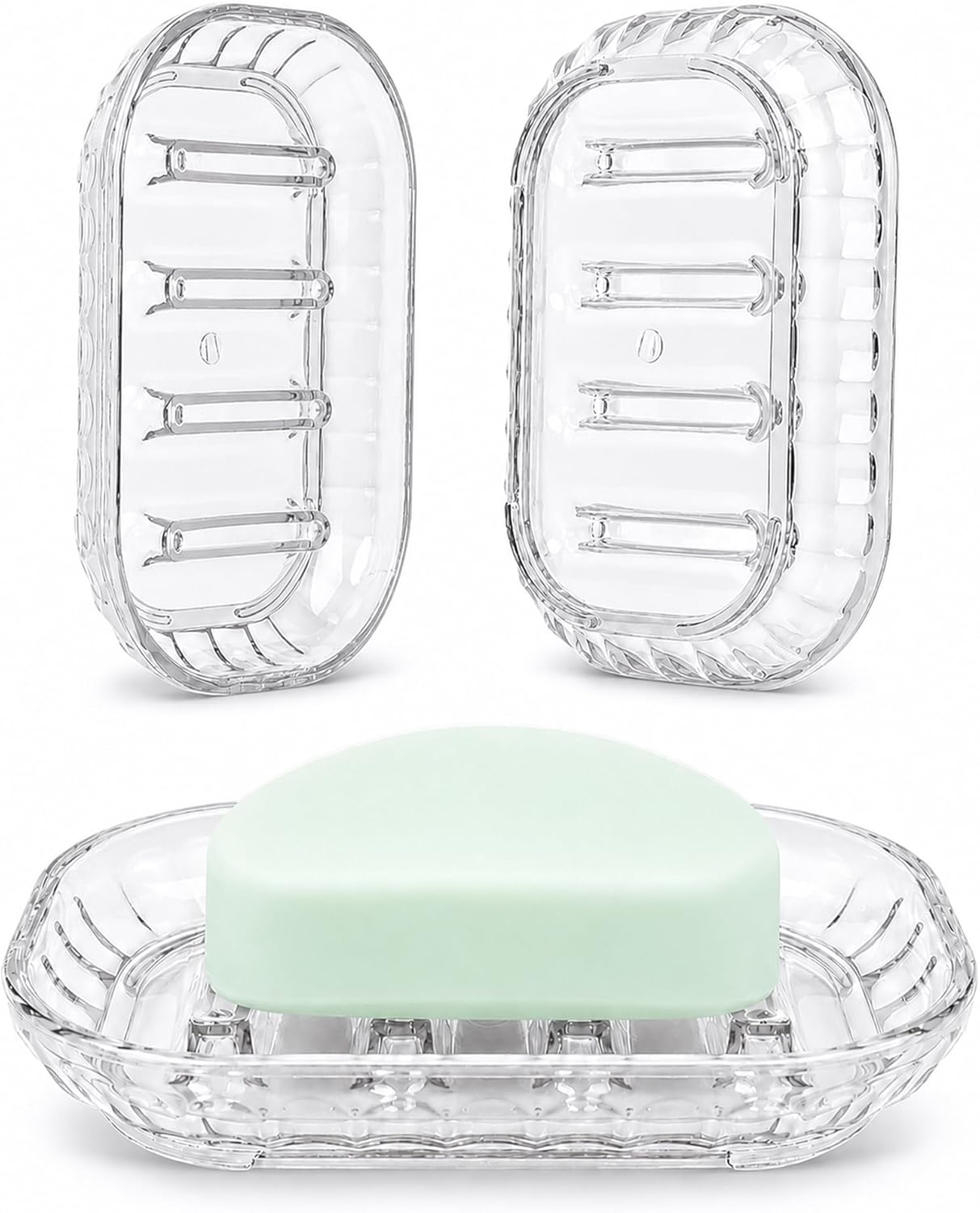 OTHIX 3 Pack Clear Plastic Soap Dish for Bar Soap, Bar Soap Holder Tray with Raised Ridges for Shower | Bathroom | Kitchen Sink |Dry Fast| Easy to Clean (Clear)