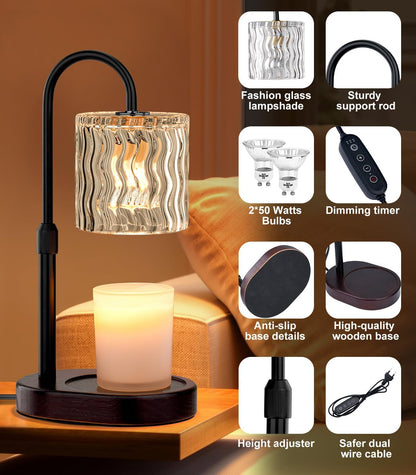 Candle Warmer Lamp Electric: Dimmable Timer Candles Warming Lamps - Height Adjustable Burner Jar - No Flame Scented Melts Wax - All Candle Jars Table Light Home Decor