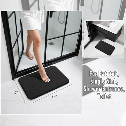 Yimobra Memory Foam Bath Mat, Super Soft Absorbent Bathroom Rug Non Slip, Quick Dry, Machine Washable Floor Carpet for Tub Shower, Home Decor Accessories, 24x17, Grey