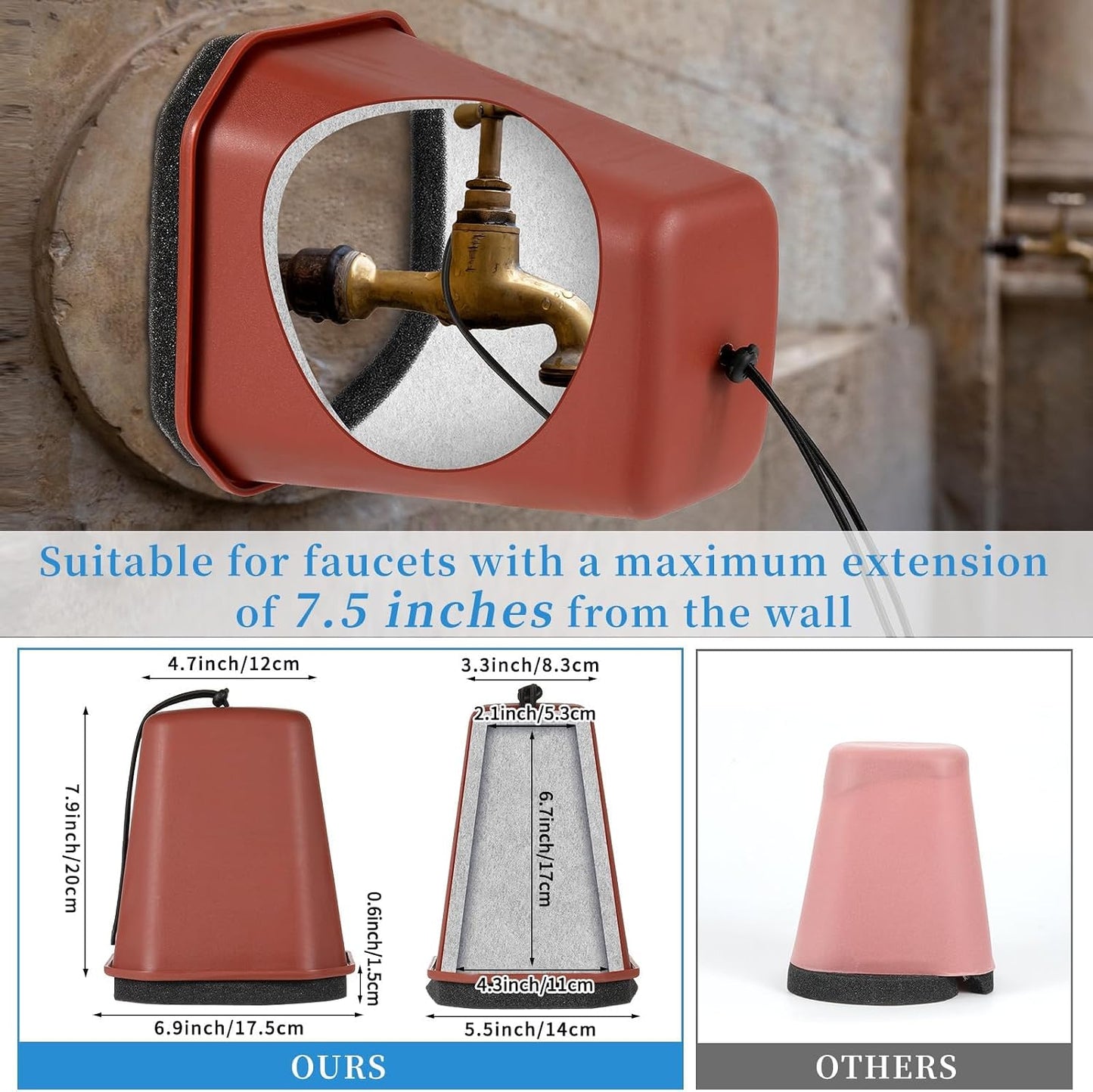 1 Pack 2026 Upgrade Extra Large Outdoor Faucet Cover for Winter Freeze Protection 8.5x7x5.5in Thick Plastic Foam Hose Bib Spigot Cover Winter Insulated with Reflective Strips (Red)