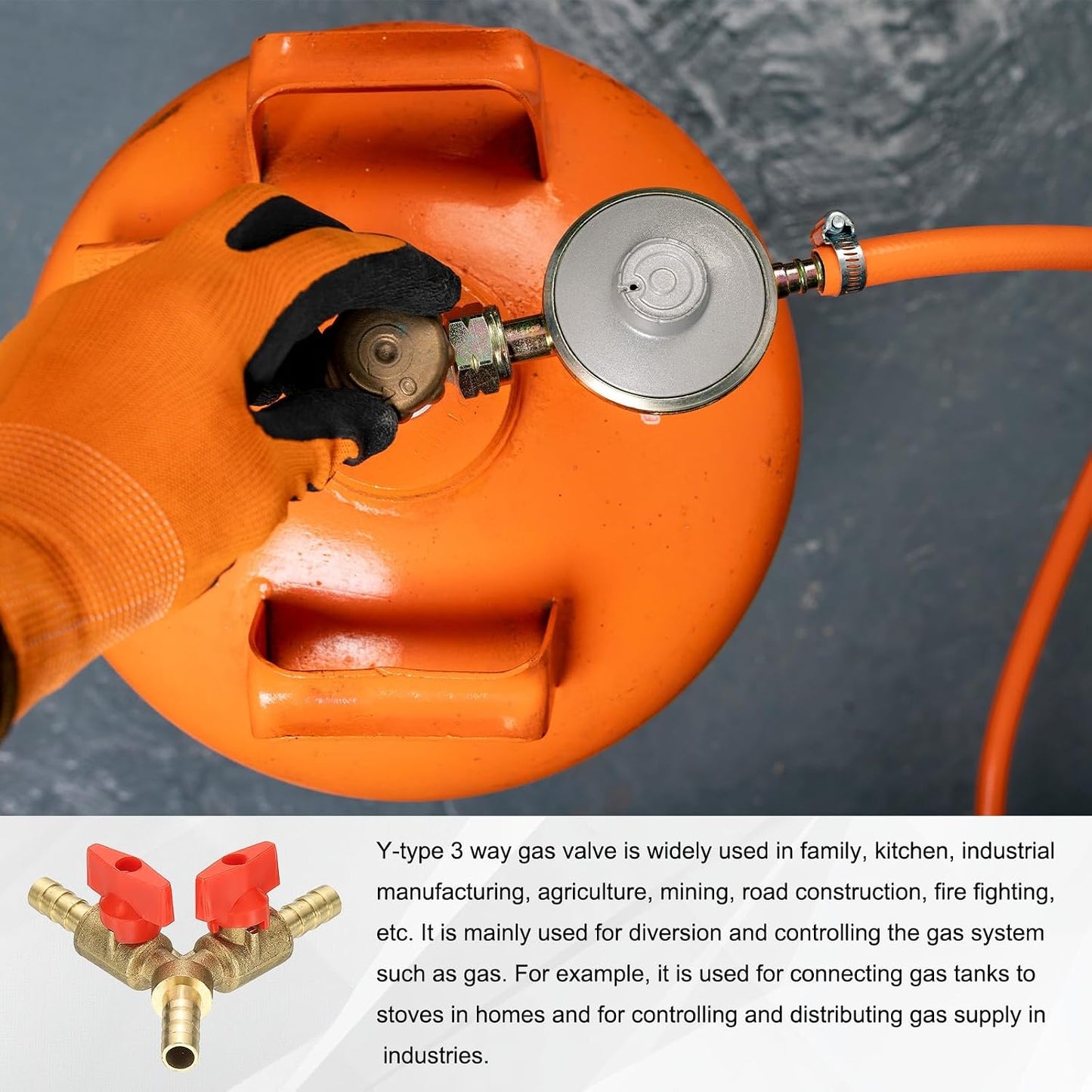 PATIKIL 3 Way Shut Off Ball Valve, 1/4" Y Shaped 3 Way Brass Garden Hose Barb Splitter Line Sprayer Parts Coolant Hose Valve Fitting with 2 Red Switch for Gas Fuel Oxygen, 1 Set