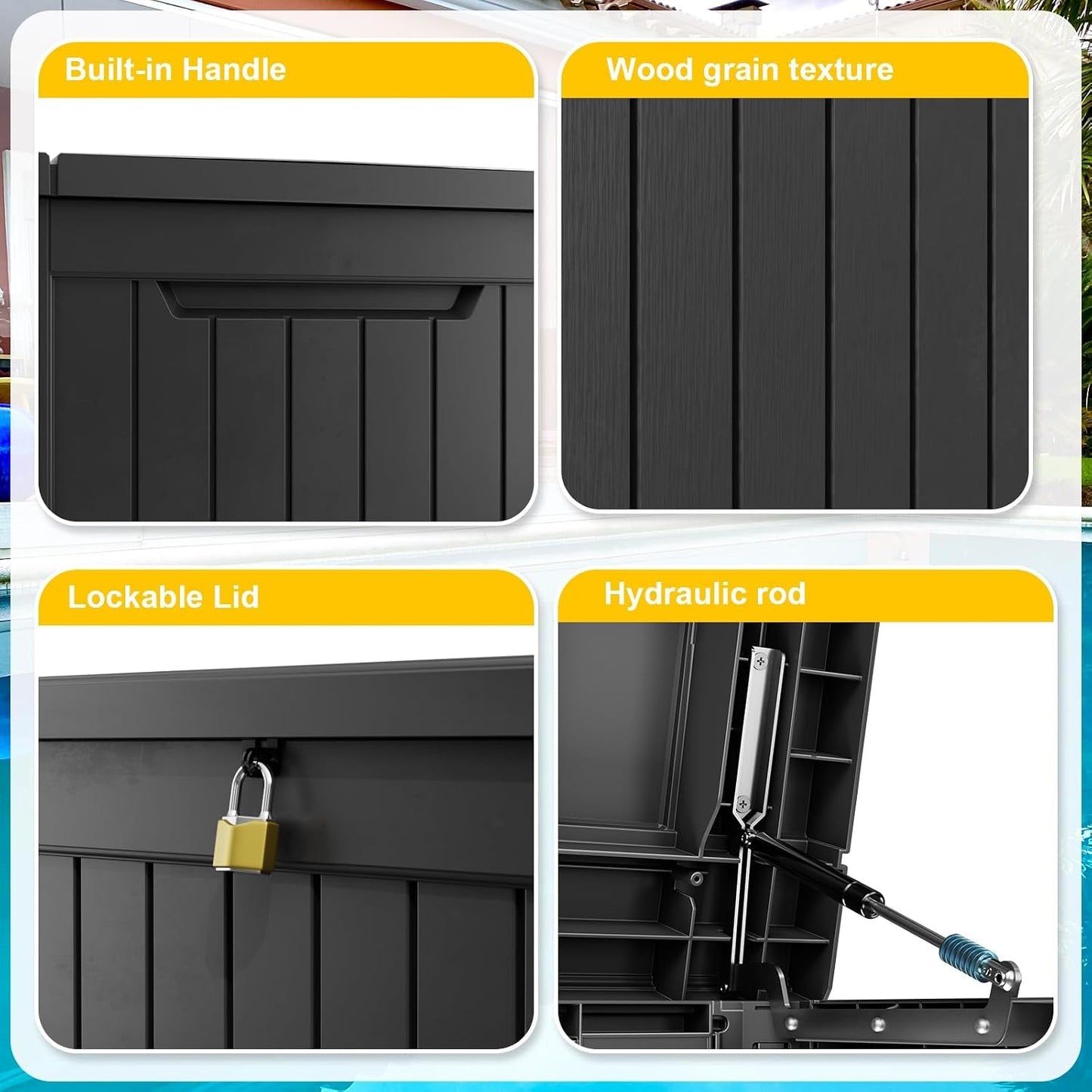 150 Gallon Waterproof Outdoor Storage Box,Resin Deck Box,Lockable Outside Storage Box Container for Patio Furniure,Garden,Tools (150 Gallon,Black)