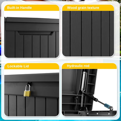 150 Gallon Waterproof Outdoor Storage Box,Resin Deck Box,Lockable Outside Storage Box Container for Patio Furniure,Garden,Tools (150 Gallon,Black)