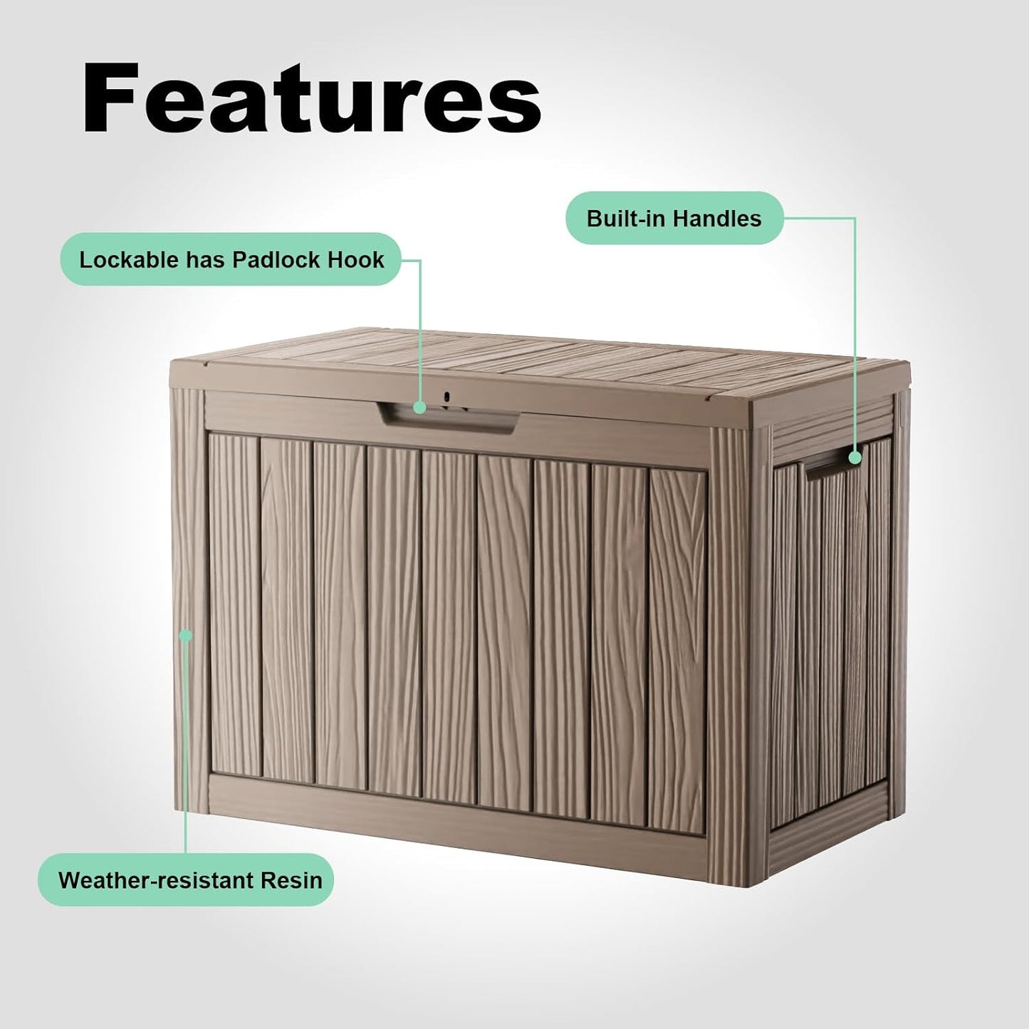 60 Gallon Outdoor Waterproof Storage Box, UV Resistant Resin Deck Box with Built-in Handle, Outdoor Storage Container for Patio Furniture, Garden Tools, Patio Cushions, Black
