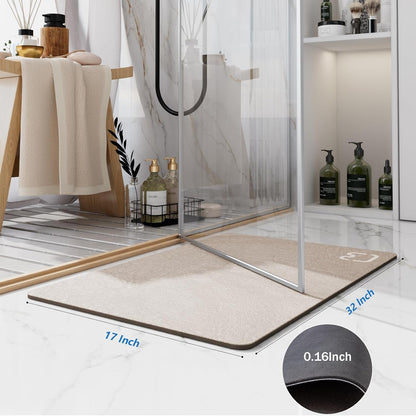 Diatomaceous Earth Bath Mat Rugs Super Absorbent Diatomite Stone Bath Mat Non Slip Quick Dry Thin Bathroom Mat Fit Under Door, Floor Rugs in Front of Bathtub, Shower Room, Sink,15.7"x23.6", Grey
