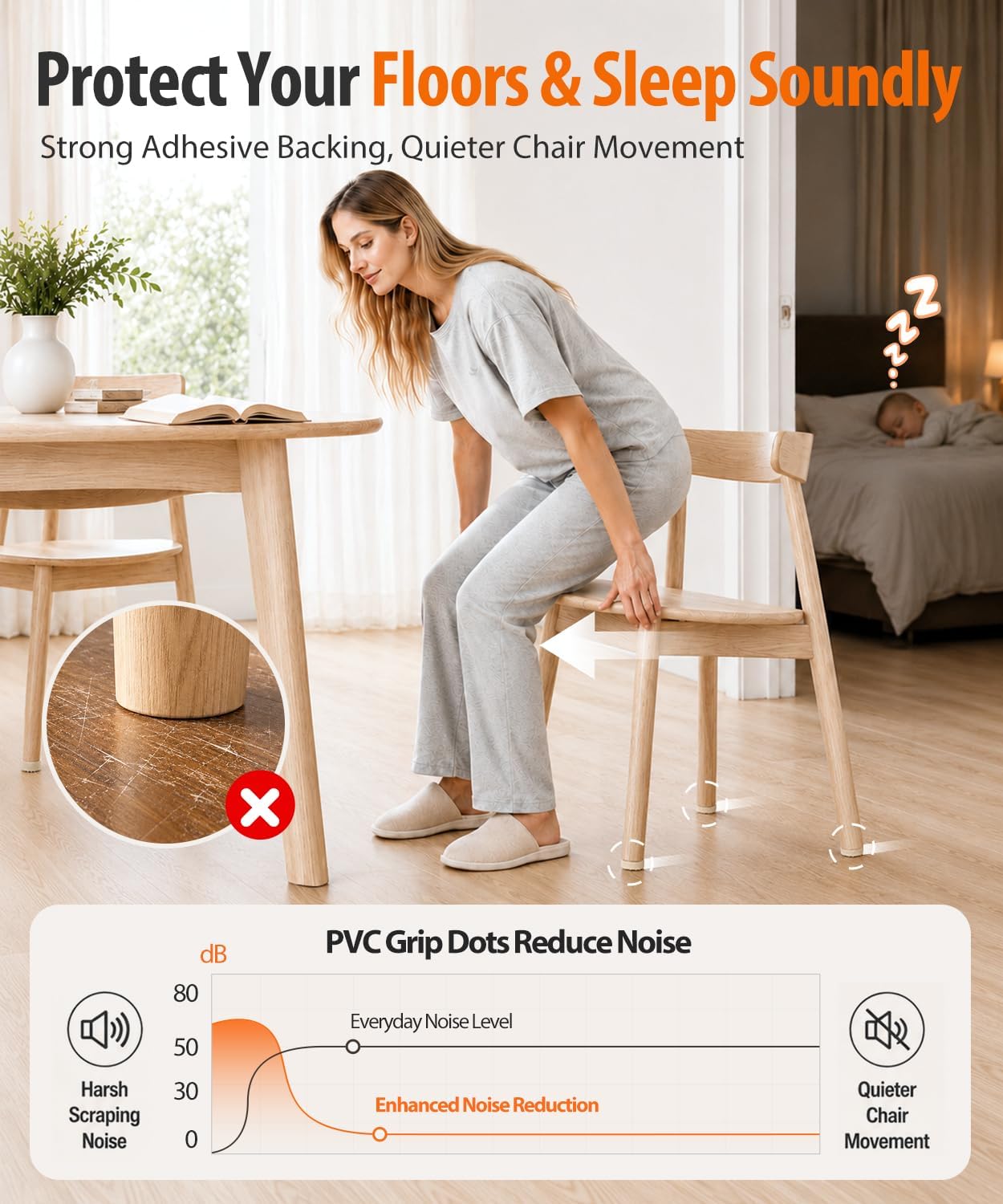 Felt Furniture Pads for Hardwood Floors - Non Slip Chair Leg Protectors with Silicone Grip Dots - Heavy Duty Anti-Scratch Floor Protection for Sofas & Tables, 1 Inch Round, 24 Pack, Beige