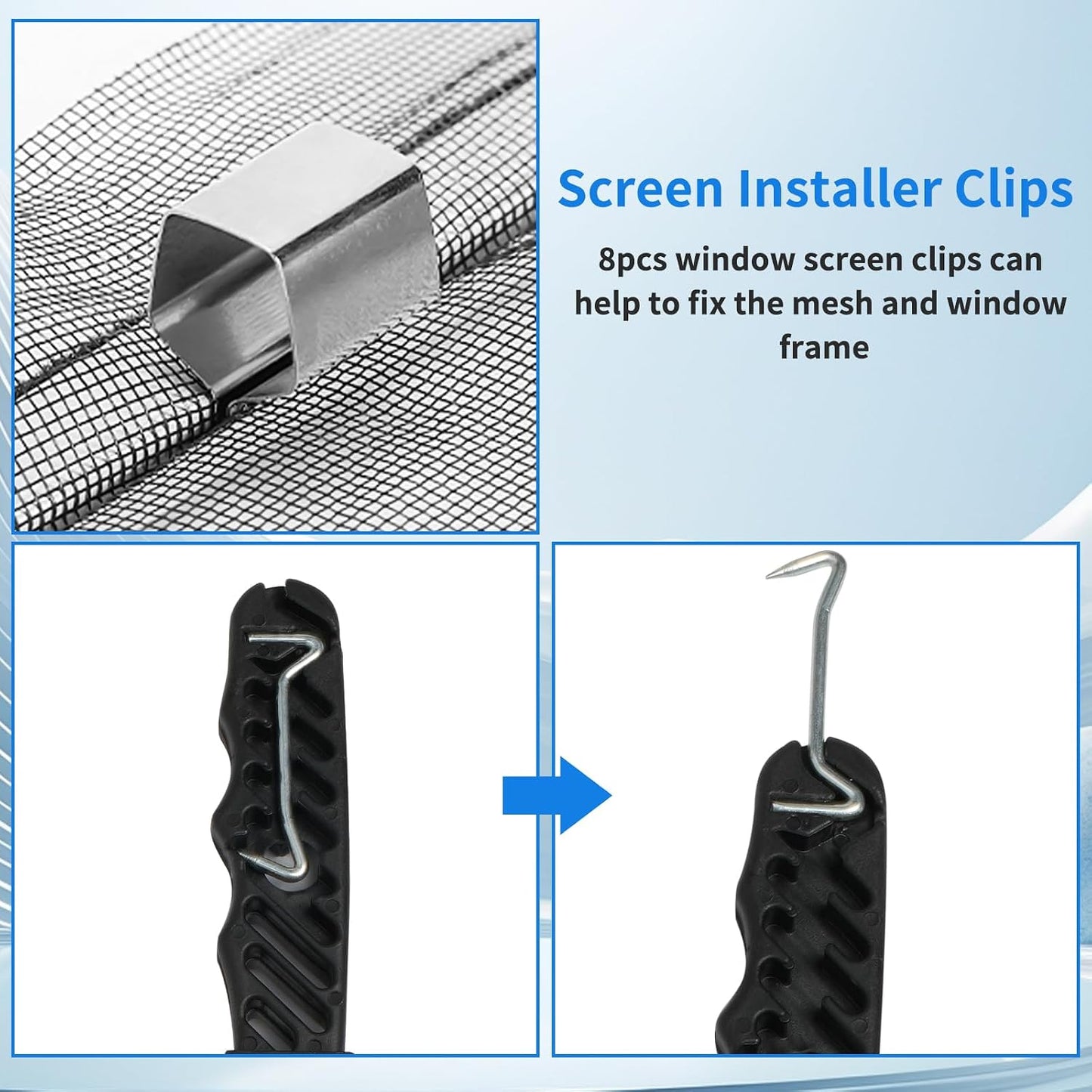 Window Screen Repair Kit, 48"x118" Screen Door Mesh Replacement Kit, Durable Fiberglass Black Window Screen kit with Tools, Rolling, Hook, Spline, Clips for Windows Doors Patio and Porch