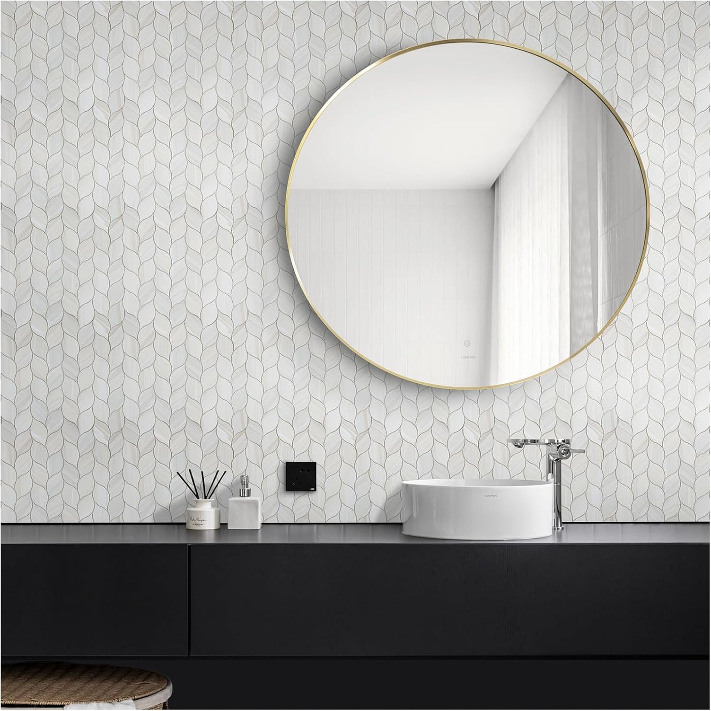 Tilingview 10-Sheet Peel and Stick Backsplash Tile for Kitchen, Self-Adhesive Mosaic Glossy Leaf Stick on Wall Tile with Gaps (Leaf Beige)
