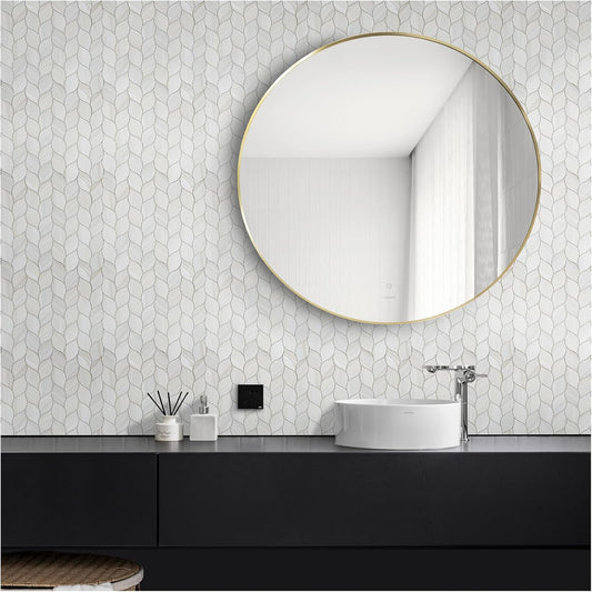 Tilingview 10-Sheet Peel and Stick Backsplash Tile for Kitchen, Self-Adhesive Mosaic Glossy Leaf Stick on Wall Tile with Gaps (Leaf Beige)
