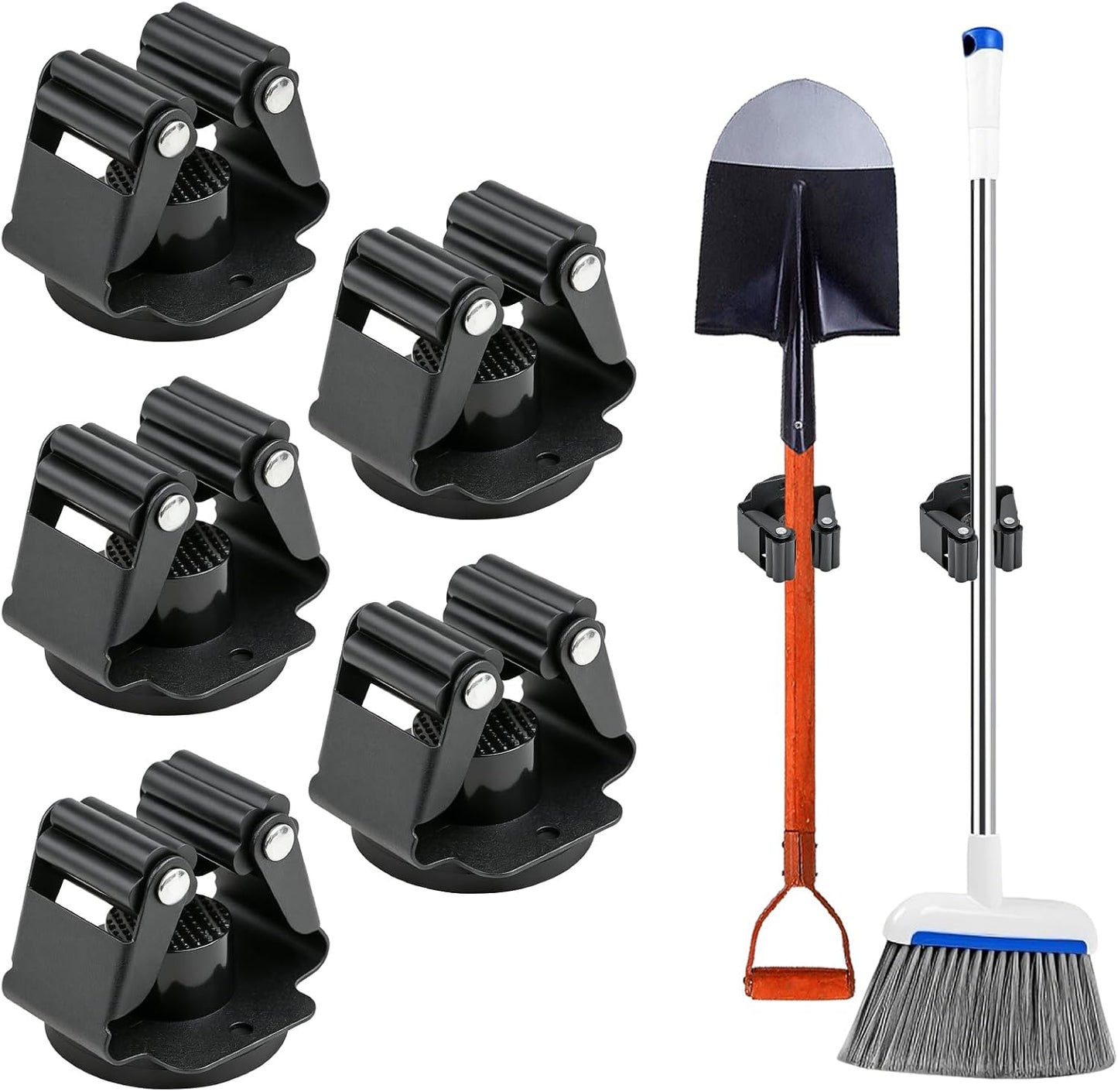 Magnetic Broom Holder Wall Mount, 5PCS No-Drill Broom and Mop Organizer Wall Hanging, 12lbs Heavy Duty Magnetic Tool Holder for Work Garage Laundry Kitchen RV Van Accessories