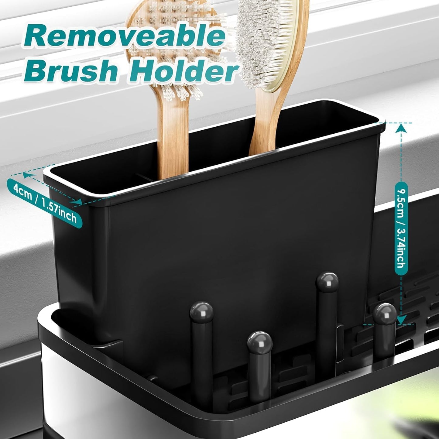 Sink Caddy Organizer, Kitchen Sponge Holder for Sink with Quick Drain Tray & Detachable Towel Rack, Sturdy Rustproof Kitchen Countertop Organizer for Sponge Soap Dispenser (White)