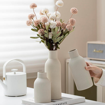 Modern Ceramic Vases Set of 3, Coffee Table Ribbed Decorative Vases, Shelf Table Centerpiece for Home Decor (Coffee Mix)