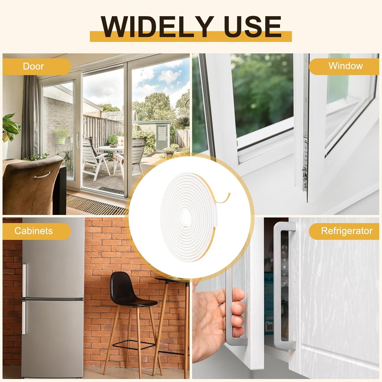 MECCANIXITY Weather Door Seal Strip Tape, Door Insulation Stripping Single Side Strong Self Adhesive Foam Tape Gap Filler for Door, Window, 1/4 Inch x 1/16 Inch x 32 Feet White 2 Pack