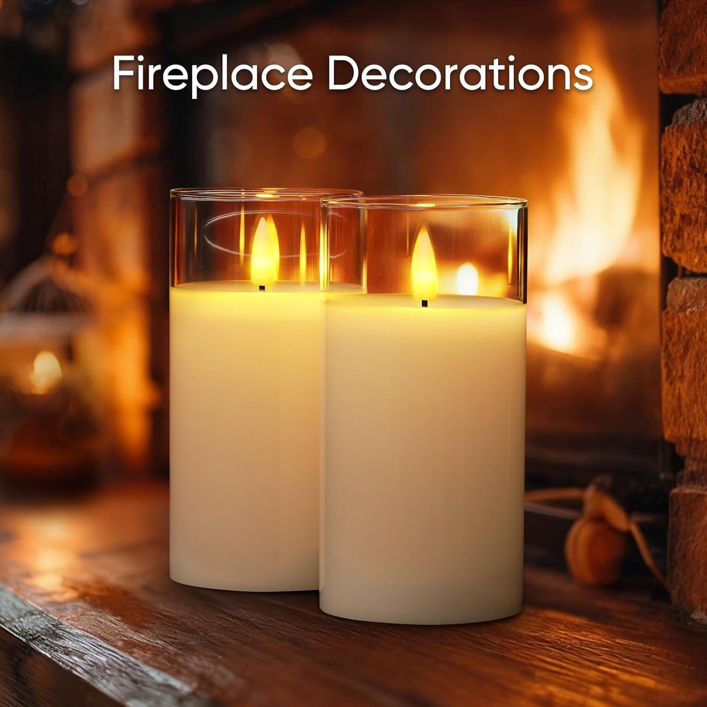 5plots Glass Battery Operated White Flameless Candles with Remote Timer, 3D Wick Real Wax Pillar Led Candles Warm Flickering Light for Indoor Home, Halloween, Christmas Decor, Set of 3, D3 x H4 5" 6"