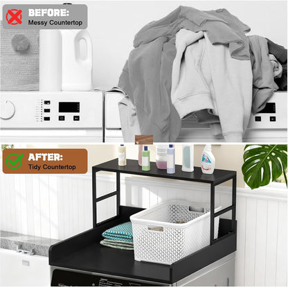 Washer Dryer Countertop with Guardrails, Heavy Duty Laundry Room Counter Top with Anti-Slip Strips & Storage Space, Waterproof Over Washer Dryer Shelf for Laundry Room Organization Black