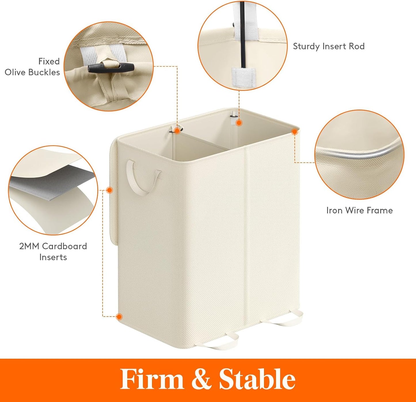 Lifewit Double Laundry Hamper with Lid and Removable Laundry Bags, Large Collapsible 2 Dividers Dirty Clothes Basket with Handles for Bedroom Laundry Room Closet Bathroom College, 136L Beige